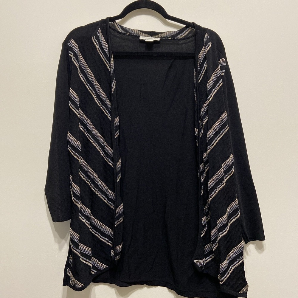Coldwater Creek Women's XL (16) Open Front Cardigan Black Metallic Stripes  EUC